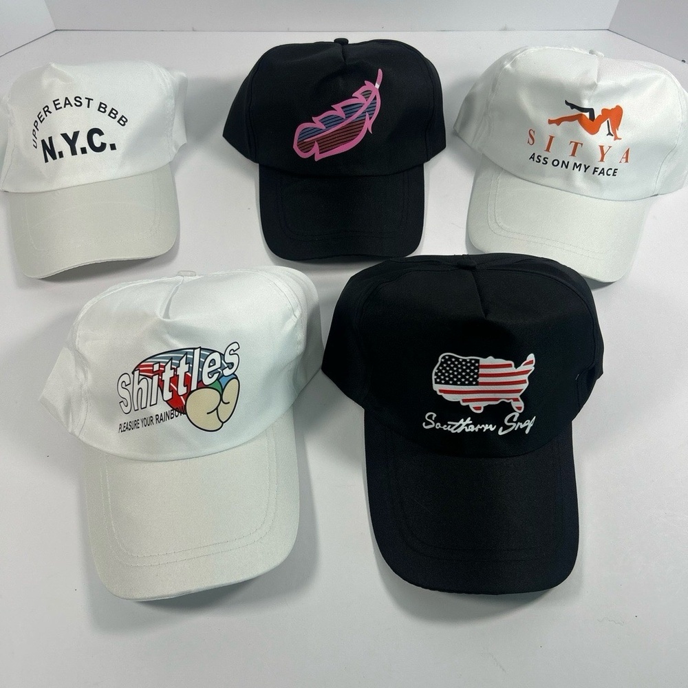 NWT 5 Hat Lot Unbranded Funny Snapback Baseball Caps Novelty Graphic Adjustable